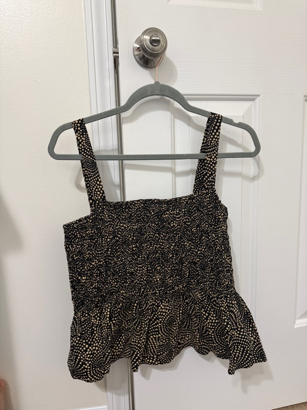 Madewell Black with Cream Dot Smocked Tank Top